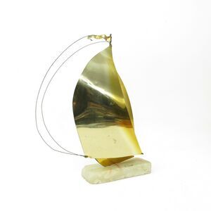 Vtg Large John DeMott Brass Sail Boat Sculpture Nautical Marble Base Signed